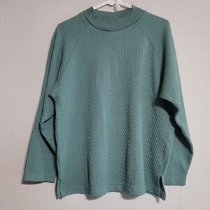 VITNAGE TOP WOMEN LARGE SAGE GREEN‎ TEXTURED SWEATSHIRT SEAFOAM L MOCK NECK